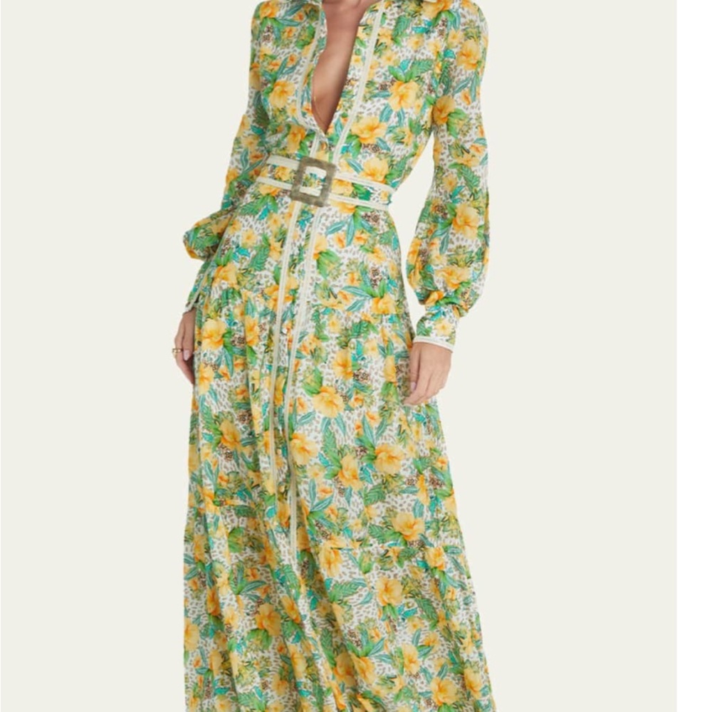Aqua Blu Australia Dahlia Floral Long Sleeve Dress - Green and Yellow